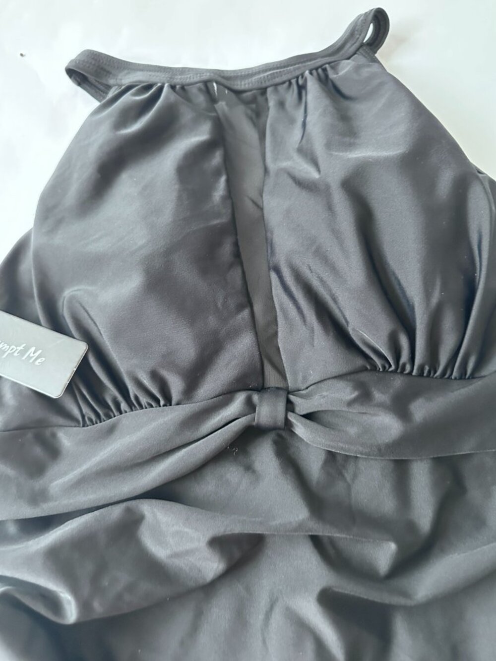 Tempt Me Black One Piece Swimsuit XL Ruched Tummy Control Halter NWT - Picture 6 of 8